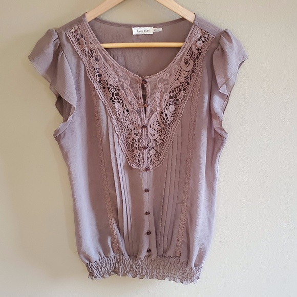 Blue Bird Brown Altar'd state sheer top sz M - Picture 2 of 6